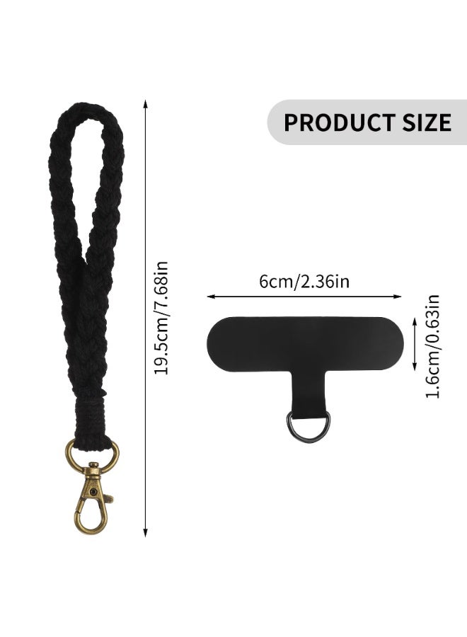 2 PCS Boho Macrame Phone Wrist Strap，Cute Cell Phone Lanyard with Tether Tab Floral Smartphone Wristlet Bracelet Keychain Anti Theft Strap for Women Girls(White+Black) - Image 3